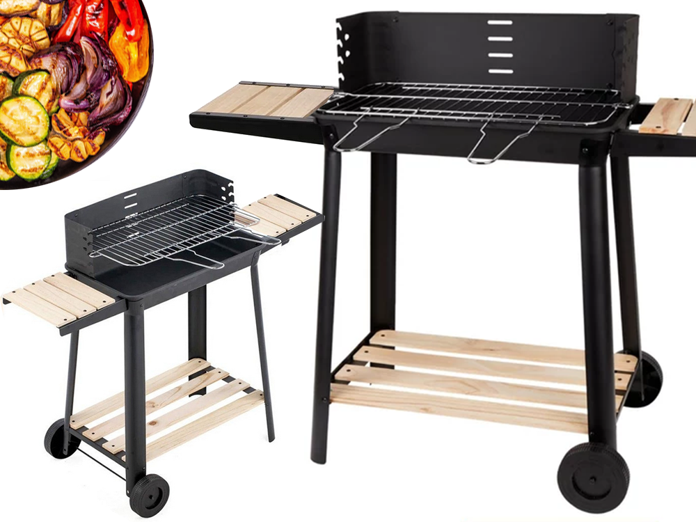 Sodo kepsninė didelė medžio anglių kepsninė reguliuojamos grotelės lentynos ratai nešiojami