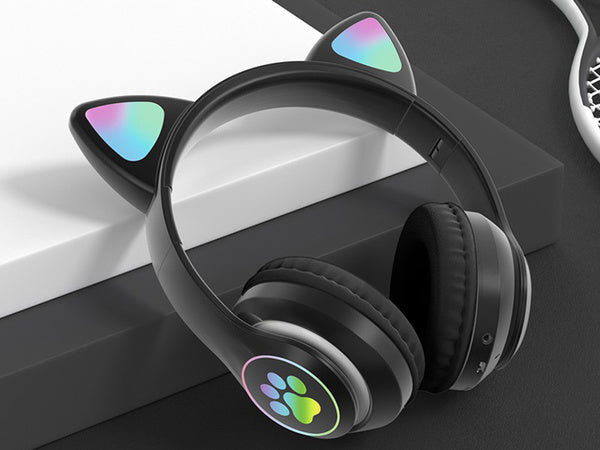 Belaidės ausinės "bluetooth" radijo fm mp3 katės ausys led apšvietimas, Juoda, Szín, Fekete