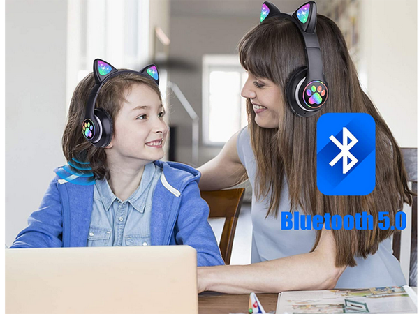 Belaidės ausinės "bluetooth" radijo fm mp3 katės ausys led apšvietimas, Juoda, Szín, Fekete