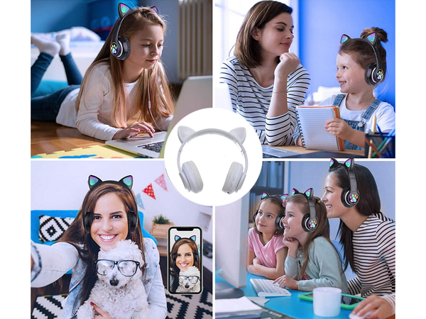 Belaidės ausinės "bluetooth" radijo fm mp3 katės ausys led apšvietimas, Baltas, Szín, Fehér