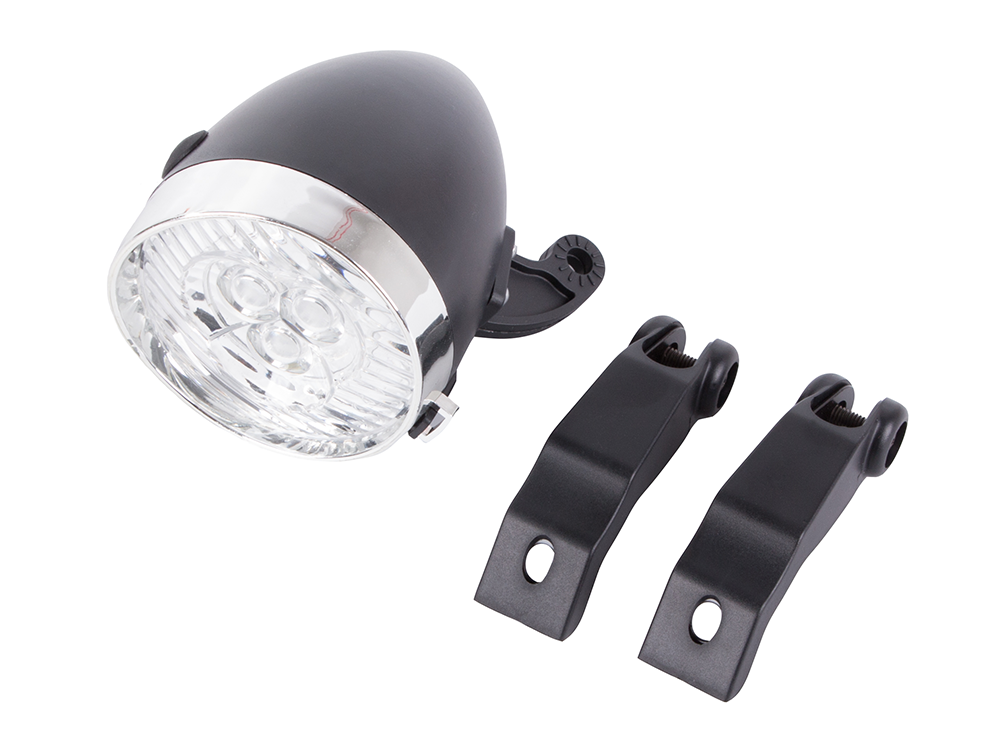 Priekinis dviračio žibintas 3 led baterijos retro chromas