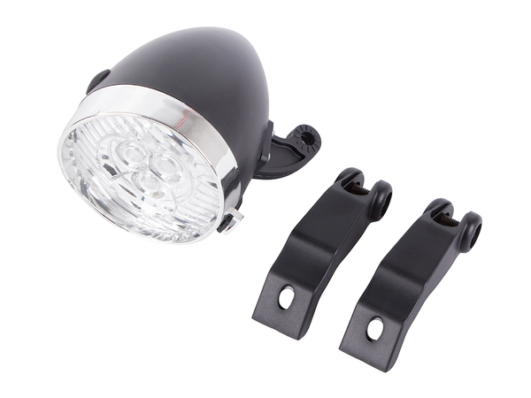 Priekinis dviračio žibintas 3 led baterijos retro chromas