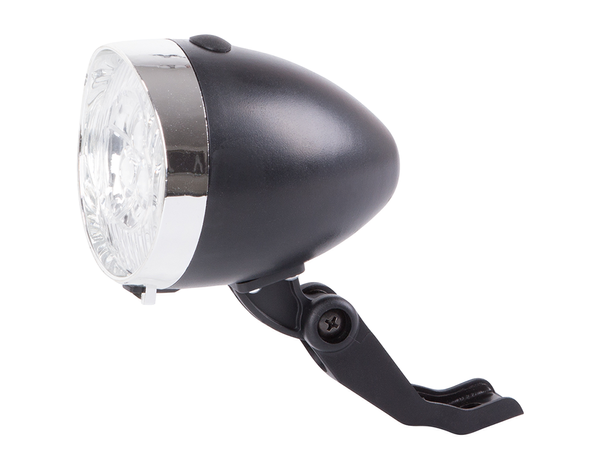 Priekinis dviračio žibintas 3 led baterijos retro chromas