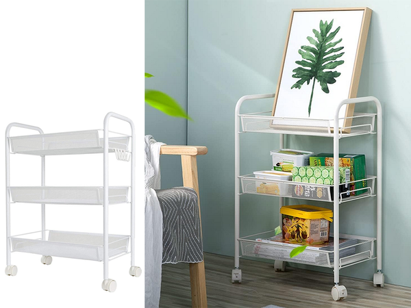 Vonios lentyna virtuvės spintelė ant ratukų metalinis stovas trijų lygių 3