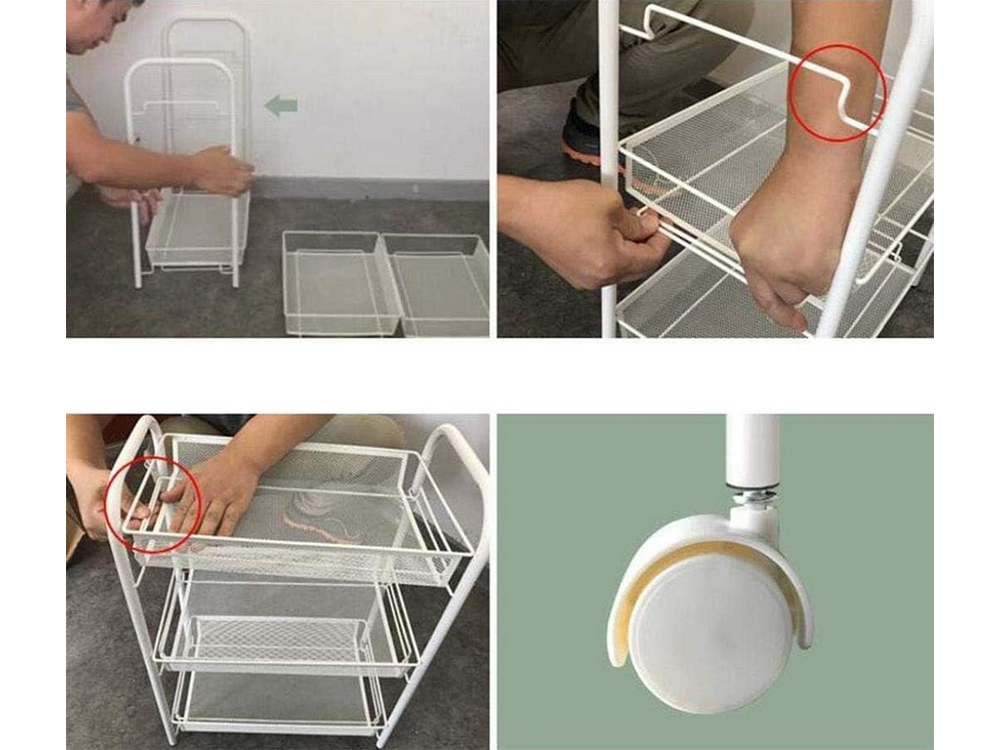 Vonios lentyna virtuvės spintelė ant ratukų metalinis stovas trijų lygių 3