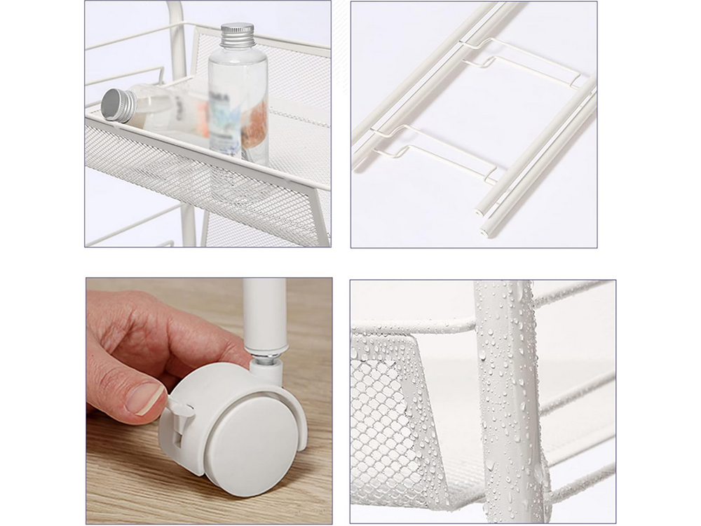 Vonios lentyna virtuvės spintelė ant ratukų metalinis stovas trijų lygių 3