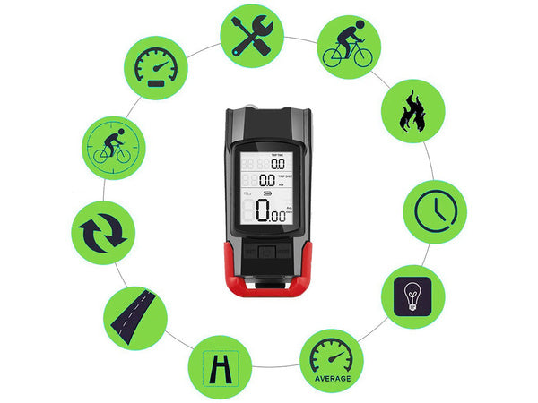 Priekinis galinis vadovaujamas dviračių žibintas belaidis skaitiklis garsus ragas 3in1, Raudona, Szín, Piros