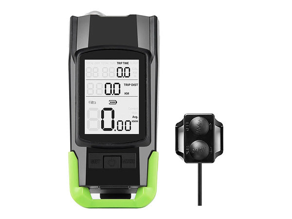 Priekinis galinis vadovaujamas dviračių žibintas belaidis skaitiklis garsus ragas 3in1, Žalia, Szín, Zöld