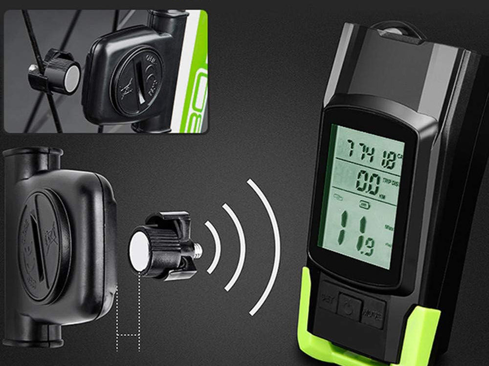 Priekinis galinis vadovaujamas dviračių žibintas belaidis skaitiklis garsus ragas 3in1, Žalia, Szín, Zöld