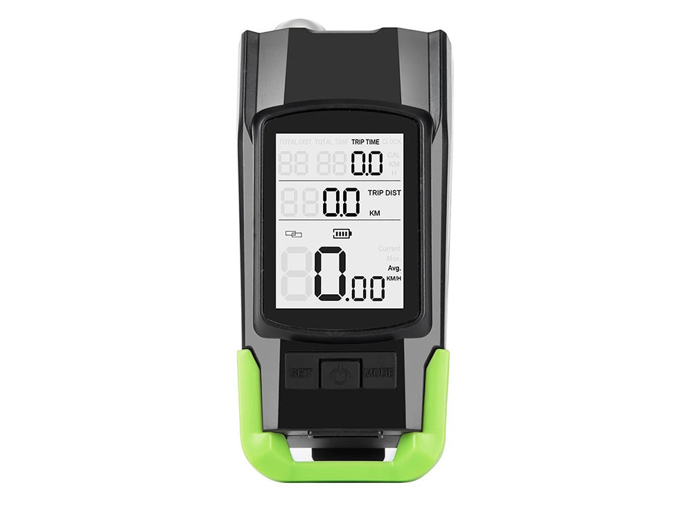 Priekinis galinis vadovaujamas dviračių žibintas belaidis skaitiklis garsus ragas 3in1, Žalia, Szín, Zöld