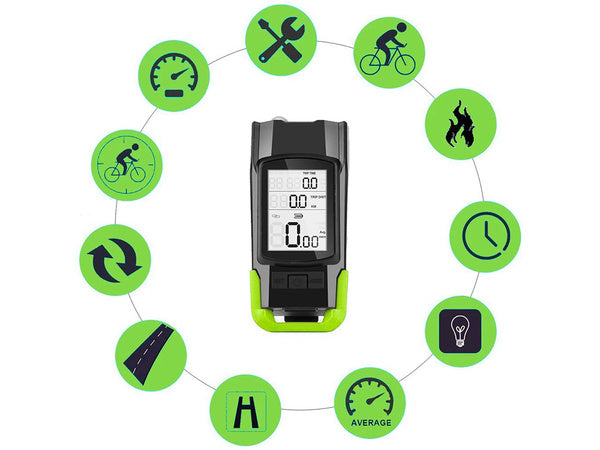 Priekinis galinis vadovaujamas dviračių žibintas belaidis skaitiklis garsus ragas 3in1, Žalia, Szín, Zöld