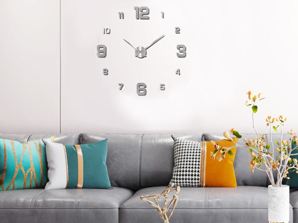 Sieninis laikrodis 3d lipdukas sieninis laikrodis xxl didelis 130 cm lipdukas tylus, Sidabras, Szín, Ezüst