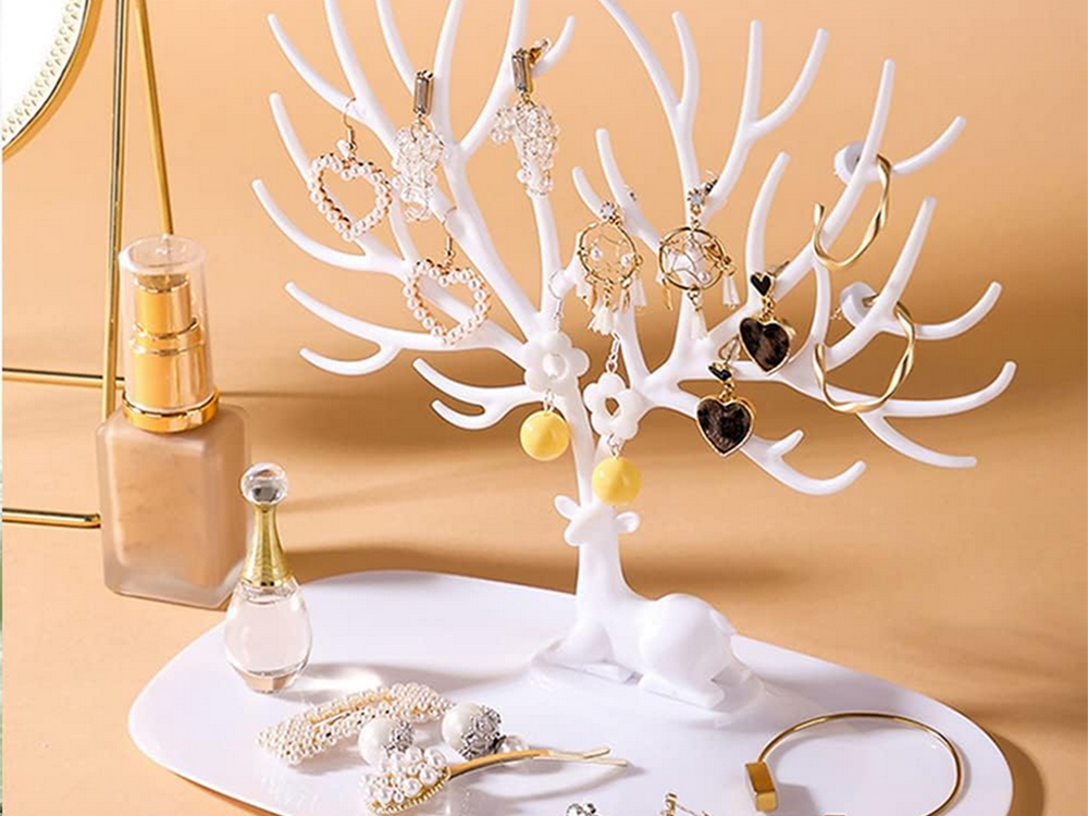 Juvelyrinių dirbinių stovas apyrankės auskarai auskarai organizatorius elnias medis ekranas, Baltas, Szín, Fehér