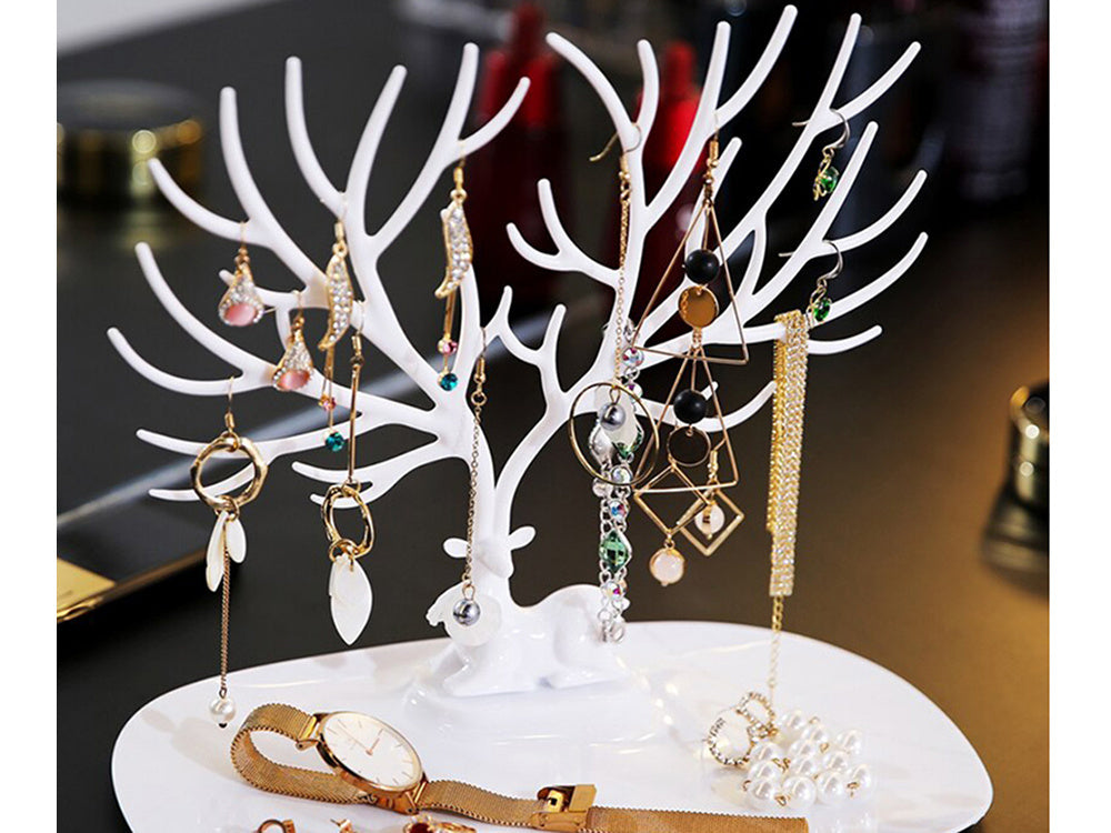 Juvelyrinių dirbinių stovas apyrankės auskarai auskarai organizatorius elnias medis ekranas, Baltas, Szín, Fehér