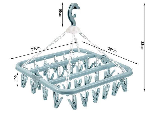 Kojinių džiovintuvė apatinių drabužių pakabinamas stovas 32x klipsų rinkinys, Mėlyna, Szín, Kék