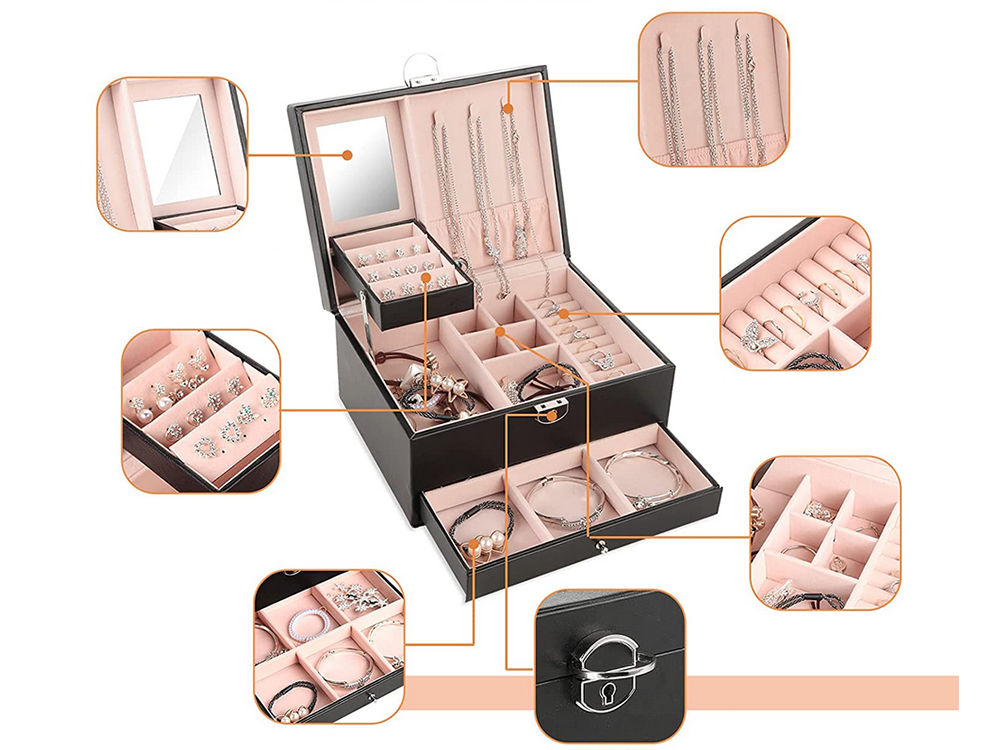 Papuošalų dėžutė organizatoriaus dėžutė veidrodžio dėžutė erdvi dėžutė