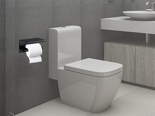 Tualetinio popieriaus laikiklis su telefono lentyna juodas palėpės wc plienas