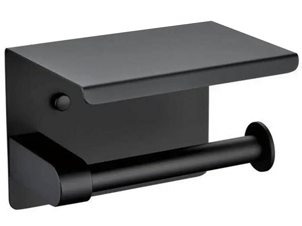 Tualetinio popieriaus laikiklis su telefono lentyna juodas palėpės wc plienas