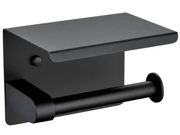 Tualetinio popieriaus laikiklis su telefono lentyna juodas palėpės wc plienas