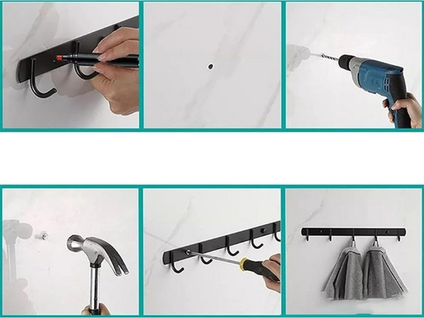 Sieninis drabužių stovas prieškambario vonios kambariui 5 kabliukai