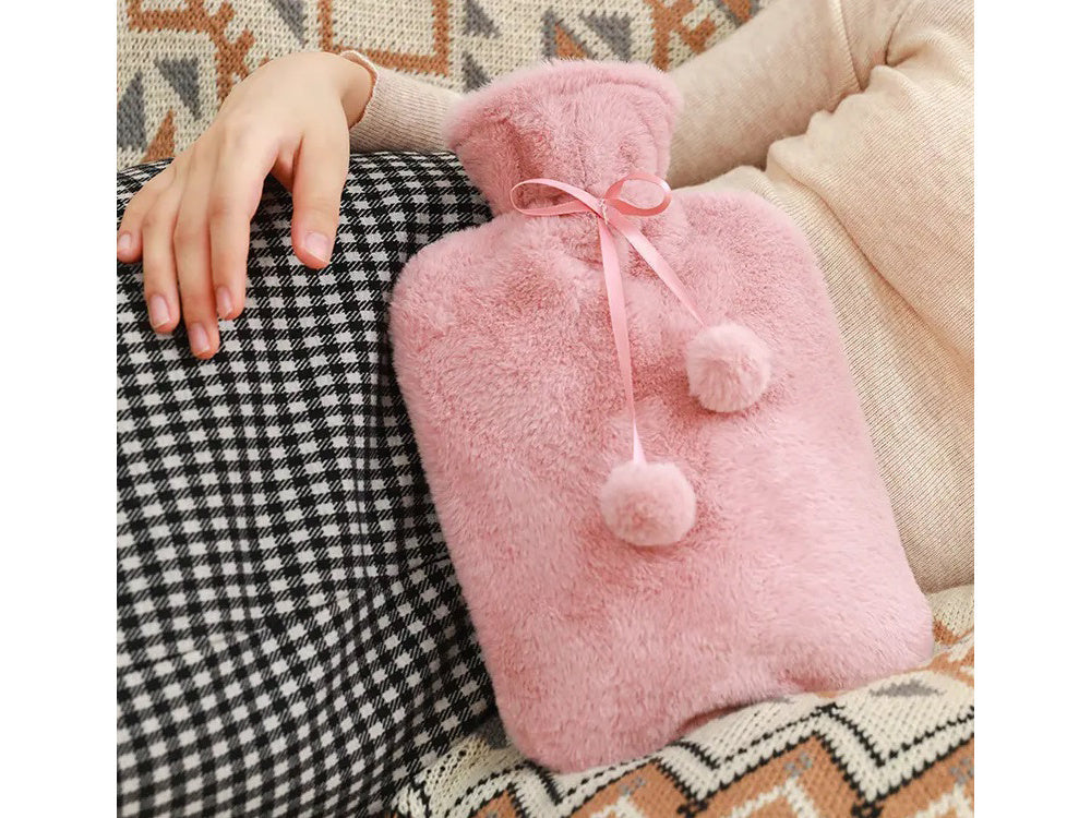 Pliušinis guminis termoforas su dideliu minkšto kailio dangčiu, Rožinė, Szín, Rózsaszín