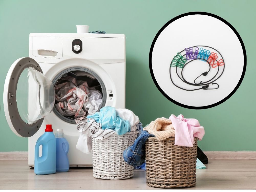 Elastinė skalbinių linija 12 spaustukų skalbinių spaustukai turistiniai