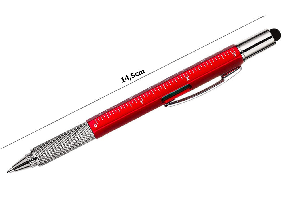 Daugiafunkcinis rašiklis atsuktuvas daugiafunkcinis įrankis 6in1 gulsčiukas, Raudona, Szín, Piros