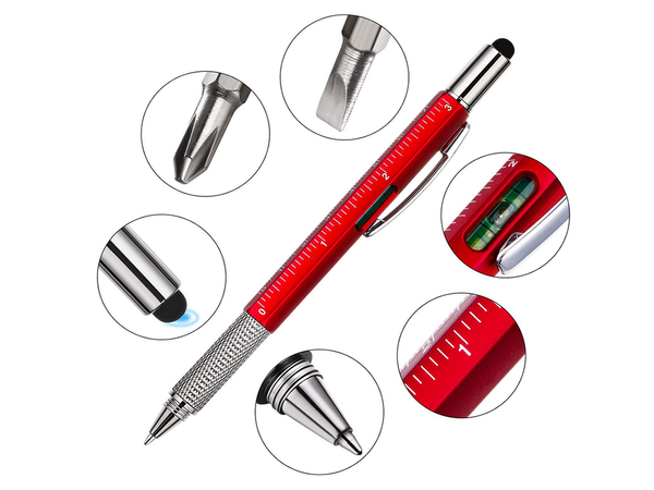 Daugiafunkcinis rašiklis atsuktuvas daugiafunkcinis įrankis 6in1 gulsčiukas, Raudona, Szín, Piros