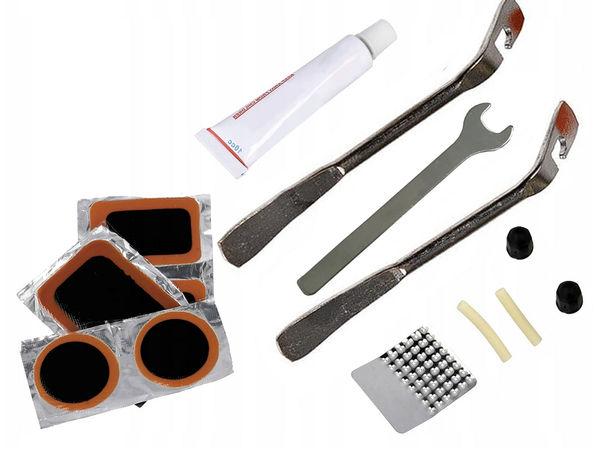 Vulkanizavimo rinkinys dviračių vidinių vamzdžių remonto pleistrams su šaukštais klijų