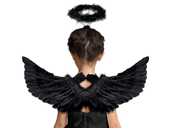 Plunksniniai angelo sparnai juodi pasakos kostiumas cosplay halloween persirengimas