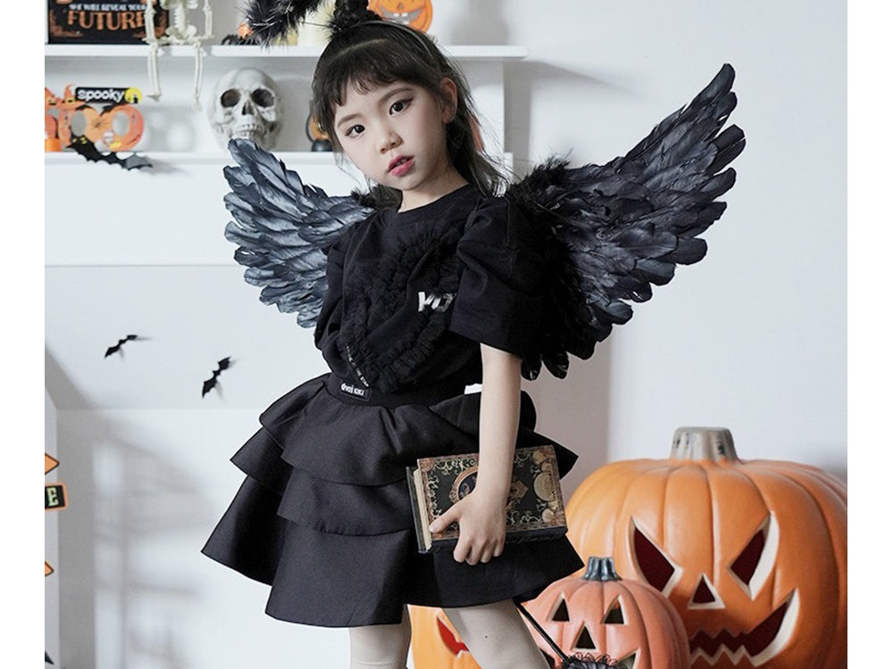 Plunksniniai angelo sparnai juodi pasakos kostiumas cosplay halloween persirengimas