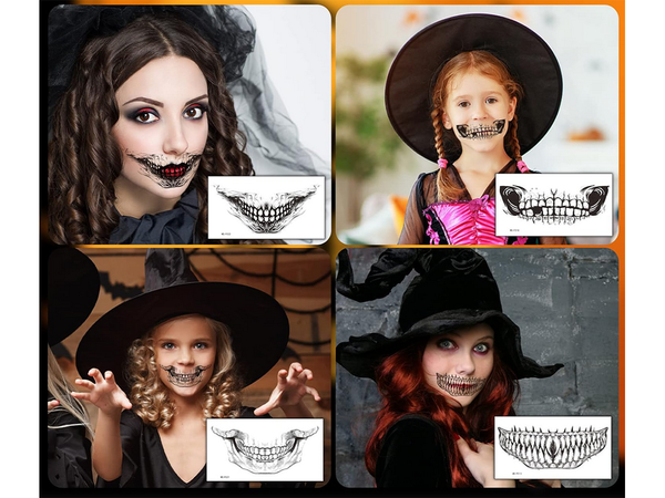 Tatuiruotė helovino netikri dantys realistiški plaunami laikini užmaskuoti