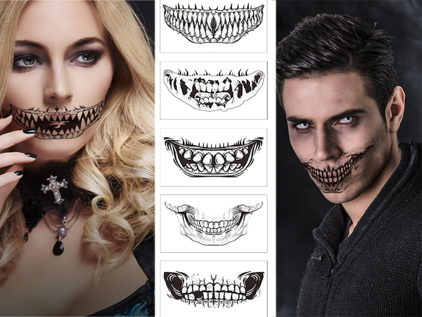Tatuiruotė helovino netikri dantys realistiški plaunami laikini užmaskuoti