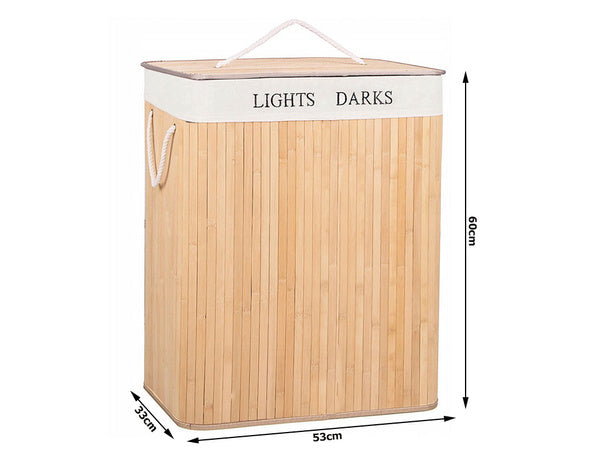 Bambukinis skalbinių krepšys 2 skyrių laisvai pastatomas organizatorius konteinerio dangtis