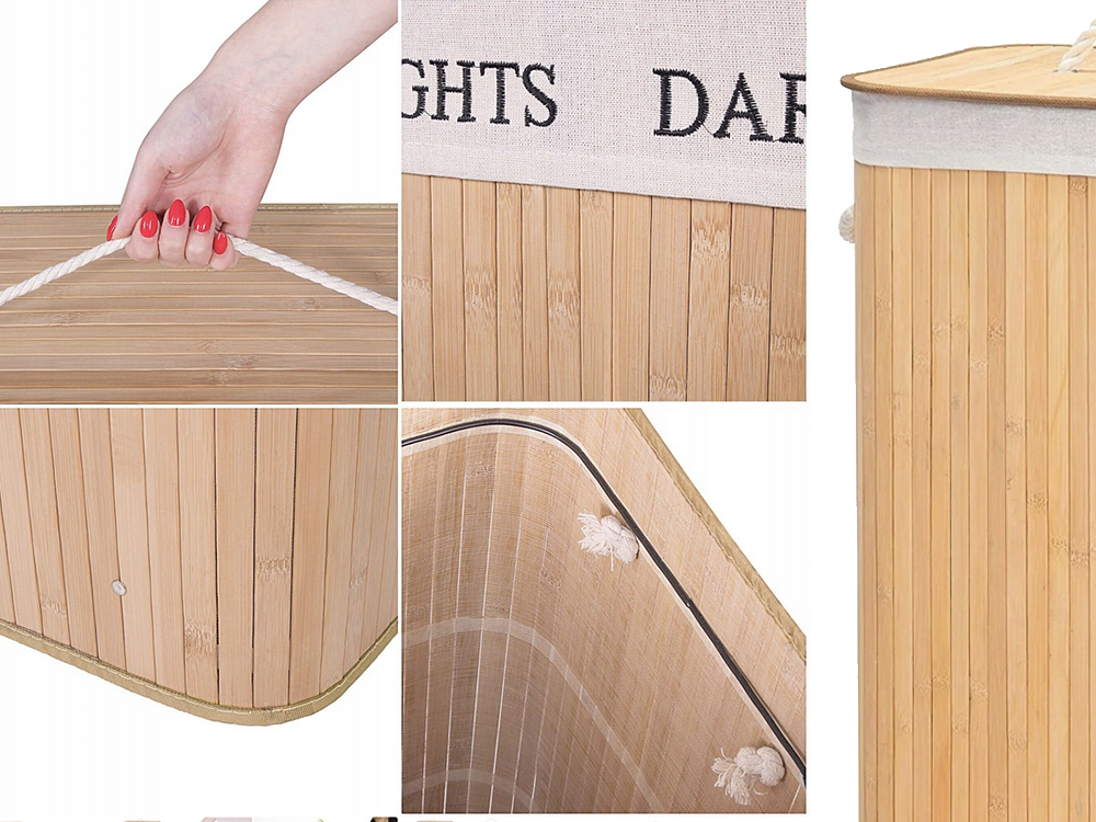 Bambukinis skalbinių krepšys 2 skyrių laisvai pastatomas organizatorius konteinerio dangtis