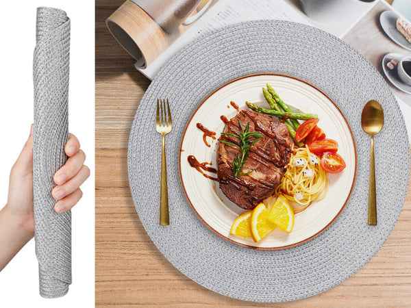 Apvalus kilimėlis virtuvės stalui, pintas stalo kilimėlis pilkos spalvos, Sidabras, Szín, Ezüst