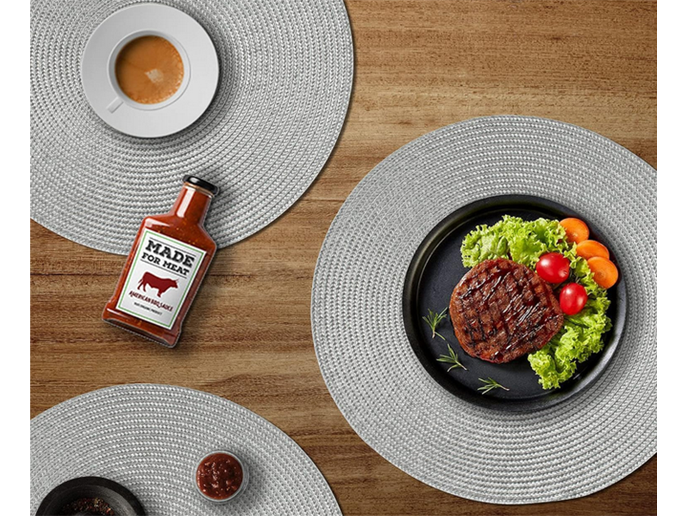 Apvalus kilimėlis virtuvės stalui, pintas stalo kilimėlis pilkos spalvos, Sidabras, Szín, Ezüst