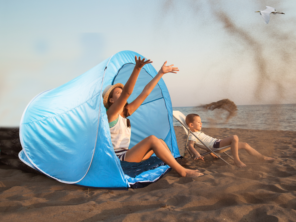 Paplūdimio palapinė savaime sulankstoma rakinama didelė iššokanti danga paplūdimiui