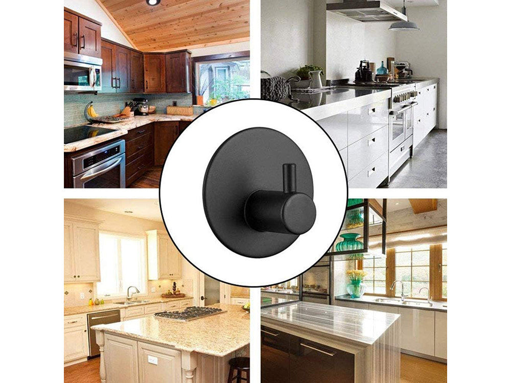 Vieno kabliuko apvalus rankšluosčių laikiklis, savaime lipnus, juodas plienas