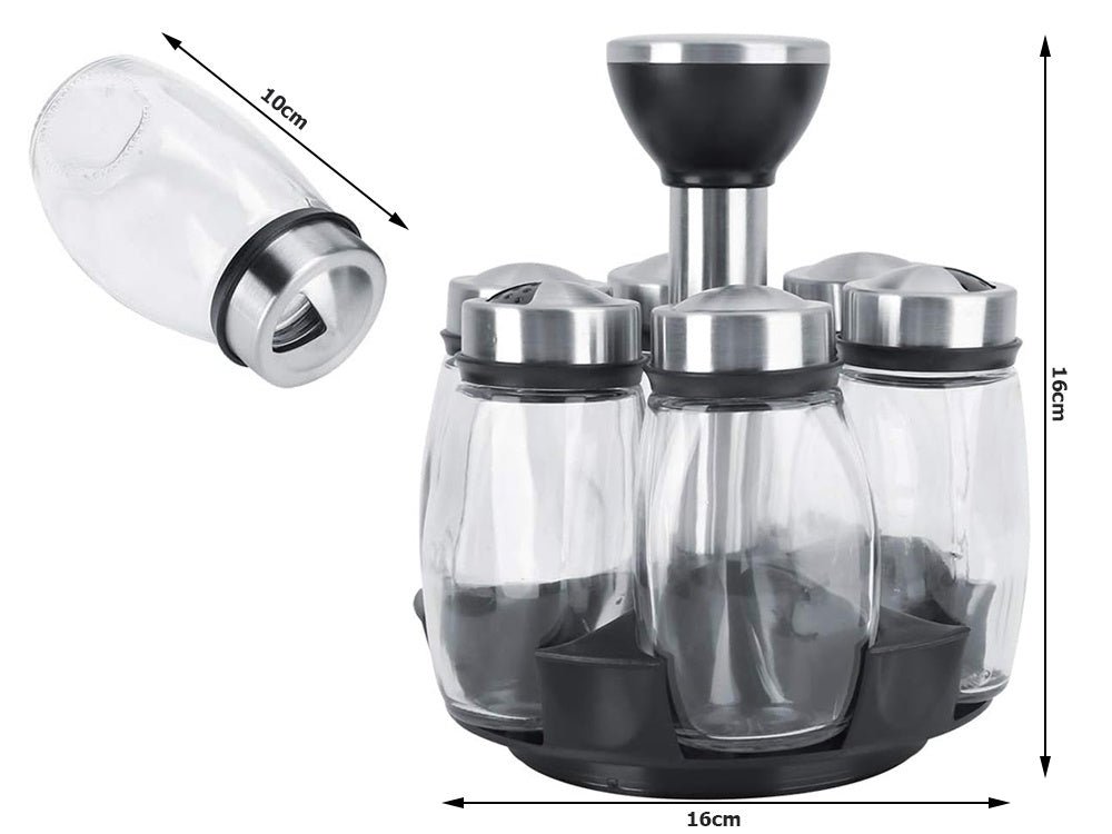 Prieskonių organizatorius rotaciniai stikliniai indeliai 6 vnt. Prieskonių druska