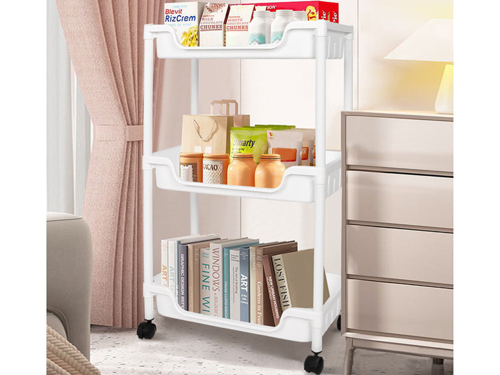 Vonios lentyna virtuvės spintelė mobili knygų spinta ant ratukų 3 lygių kabliukai