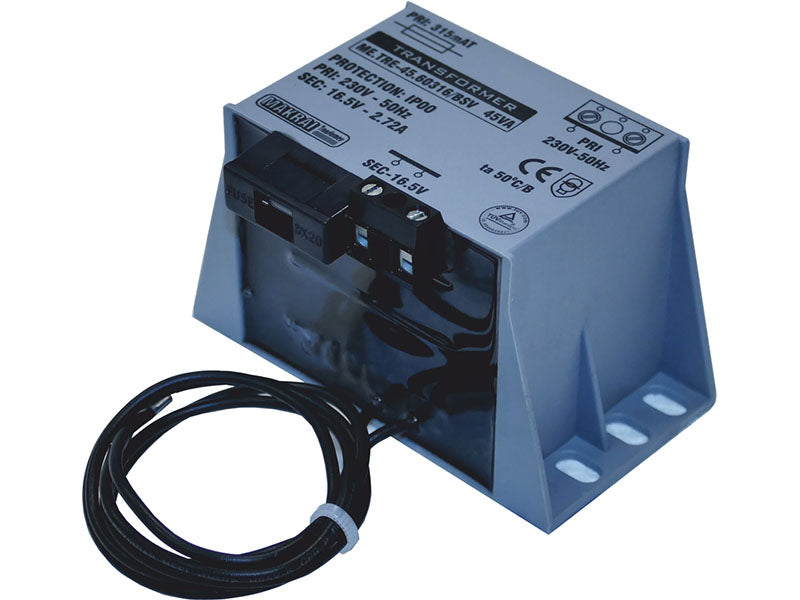 Transformatorius su sujungimo kaladėle ir saugikliu MAKRAI ME.TRE-45.60316/BSV (230V/16.5V-2.5A)