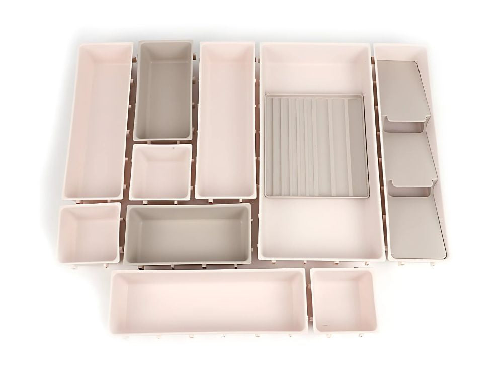 Didelis kosmetikos organizatorius modulinis stalčių įdėklas 12 elementų