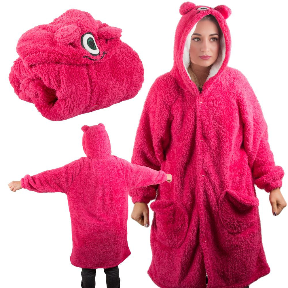 Šiltas oversize antklodės džemperis xl storas 2in1 kailis su gobtuvu antklodės džemperis storas, Rožinė, Szín, Rózsaszín