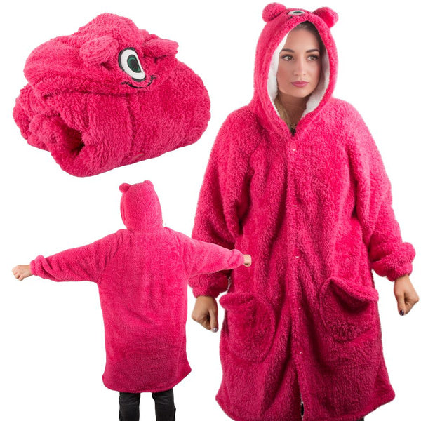 Šiltas oversize antklodės džemperis xl storas 2in1 kailis su gobtuvu antklodės džemperis storas, Rožinė, Szín, Rózsaszín