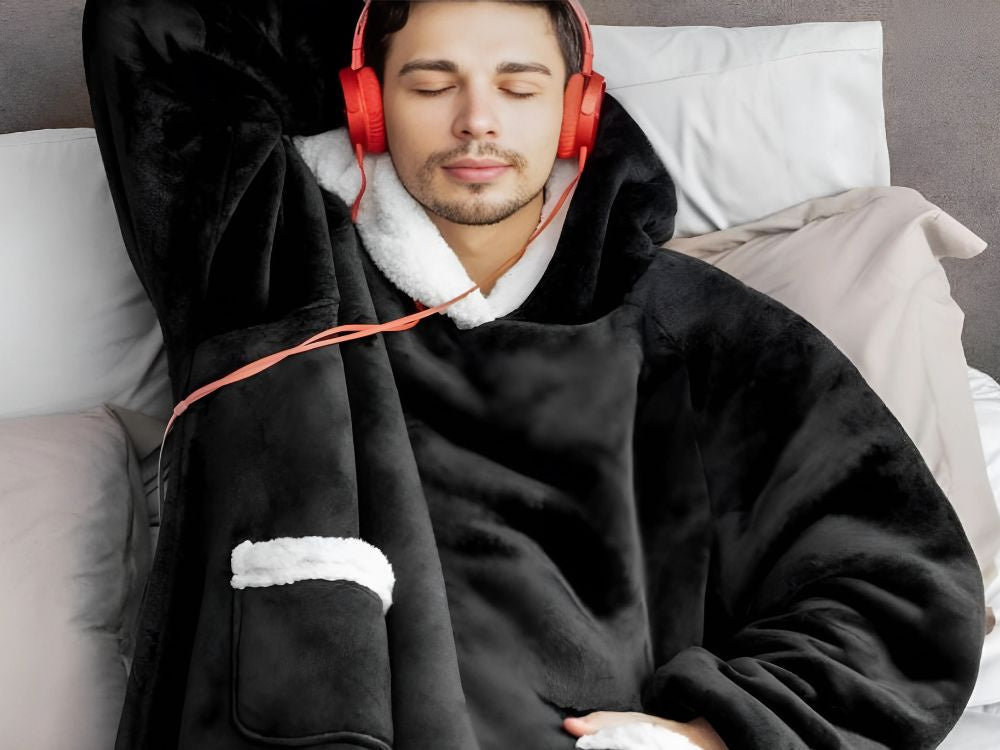 Šiltas džemperis antklodė didelis oversize storas minkštas gobtuvas su gobtuvu ilgas xxl, Juoda, Szín, Fekete