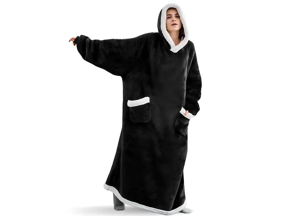 Šiltas džemperis antklodė didelis oversize storas minkštas gobtuvas su gobtuvu ilgas xxl, Juoda, Szín, Fekete
