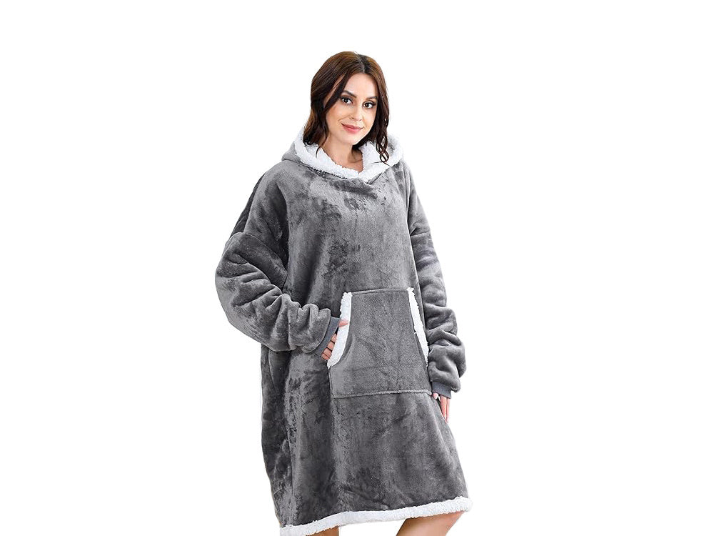 Megztinis šiltas oversize antklodė xxl 2in1 storas kailis minkštas gobtuvas su gobtuvu chalatas, Pilka, Szín, Szürke