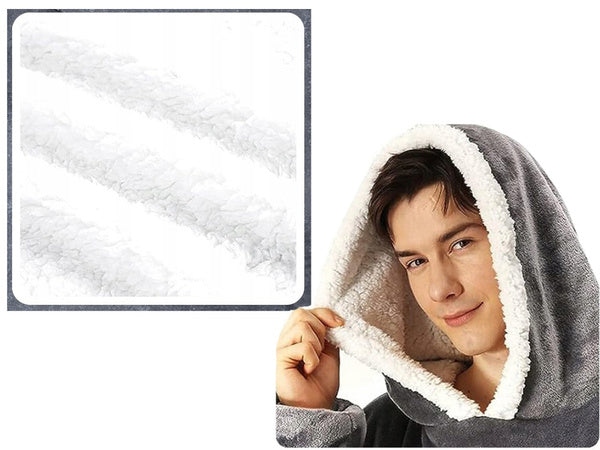 Megztinis šiltas oversize antklodė xxl 2in1 storas kailis minkštas gobtuvas su gobtuvu chalatas, Pilka, Szín, Szürke