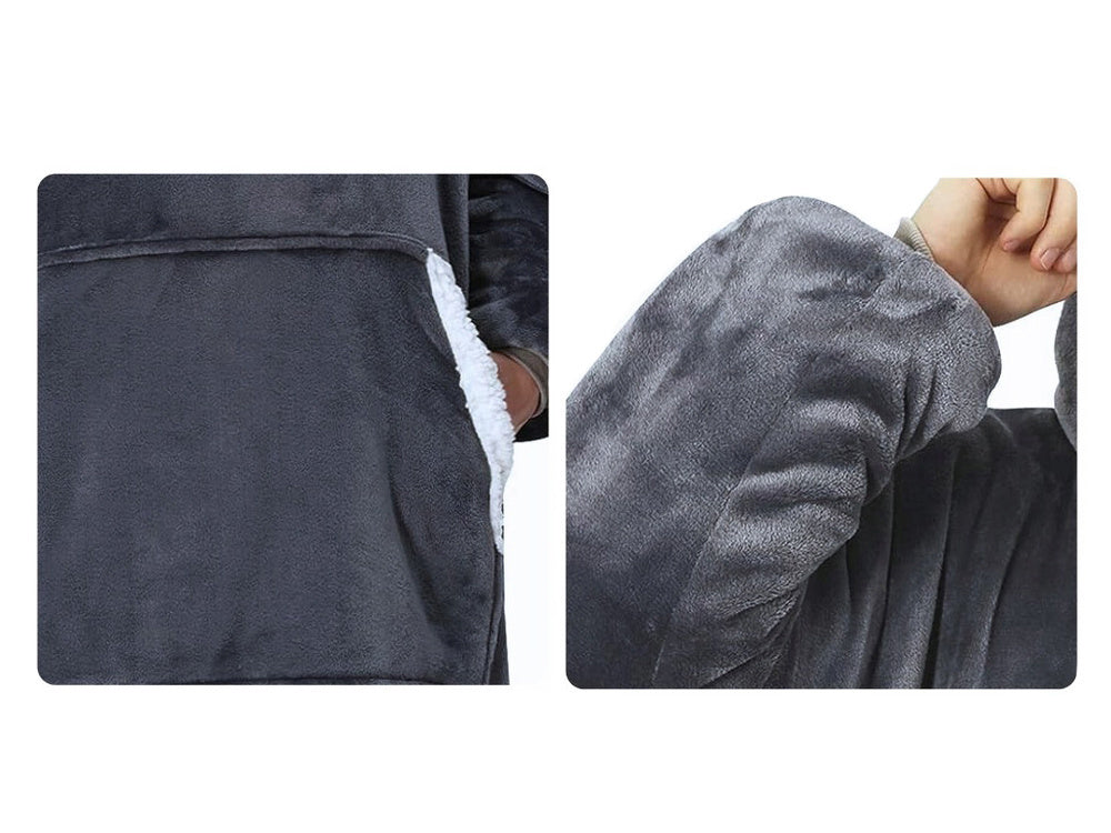 Megztinis šiltas oversize antklodė xxl 2in1 storas kailis minkštas gobtuvas su gobtuvu chalatas, Pilka, Szín, Szürke